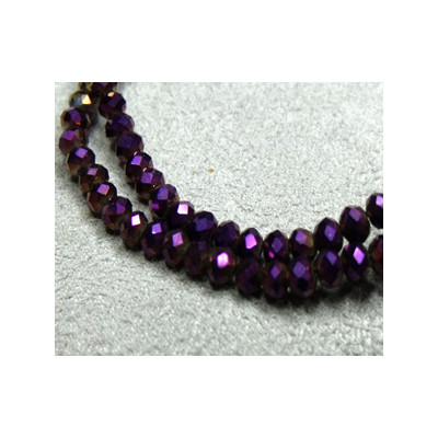 Fils de 100 perles rondes aplaties en Cristal de Chine 3x2mm Prune Irisé (x 1 fil de 100 perles) 