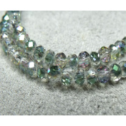 Fils de 100 perles rondes aplaties en Cristal de Chine 3x2mm Green Irisée (x 1 fil de 100 perles)  