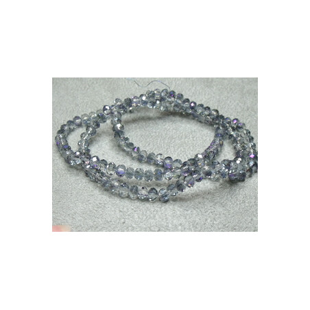 Perles rondes aplaties facettées 4x3mm Crystal Blue Irisé (x 1 fil de 100 perles)