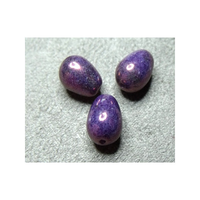 Perles Drops Chalkwhite Lilas Véga Luster 11X8mm (X1)