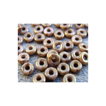 Perle en verre de Bohème O Bead® Chalk White Lilas Gold Luster 4x2mm (X 5gr) 