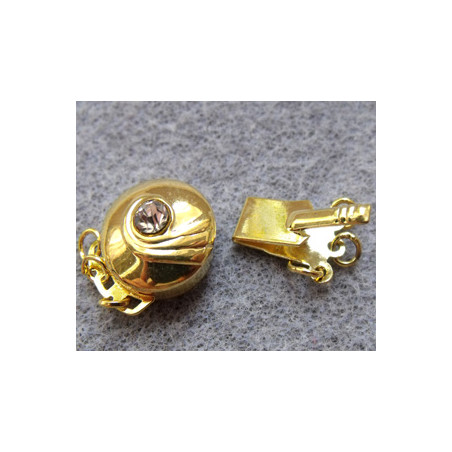 Fermoir 3 rangs doré Rond Lisse strassé 16X16 mm(x1)