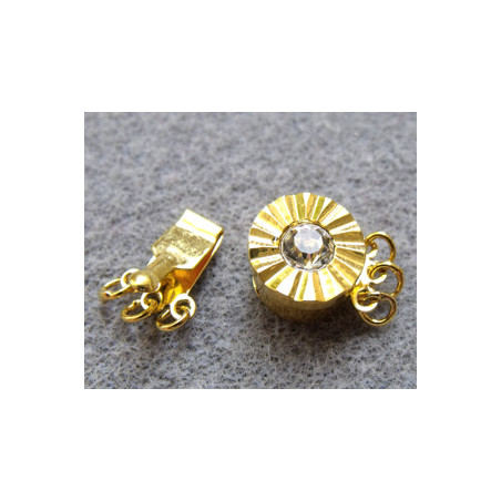 Fermoir 3 rangs doré Rond strassé 15X14 mm(x1)