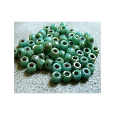 Perles Rocailles Matubo 7/0 Opaque Green Turquoise Picasso 63130/43400 (X10gr)