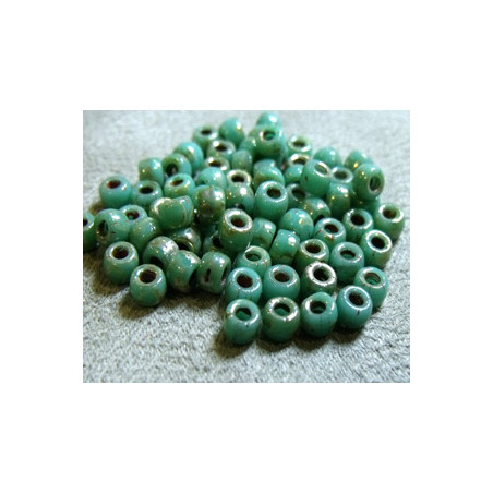 Perles Rocailles Matubo 7/0 Opaque Green Turquoise Picasso 63130/43400 (X10gr)