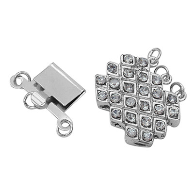 Fermoir Luxe 3rgs Vieil Argent Strass 20X20 mm (X1)  