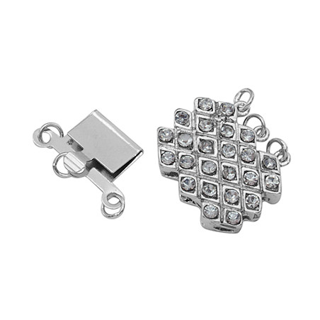 Fermoir Luxe 3rgs Vieil Argent Strass 20X20 mm (X1)  