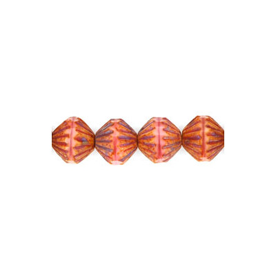 Perles Fluted Firepolish 9mm Coral Pink Picasso (x10)