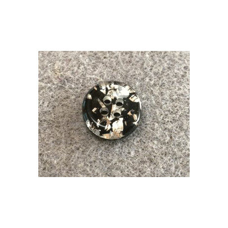 Bouton Rond 16mm Noir Argent Résine (X1)