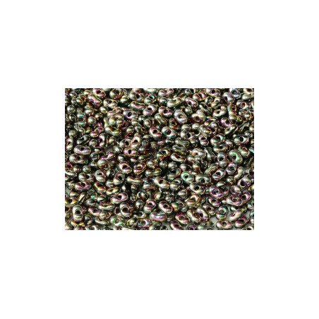 Perles Peanut 2x4mm Jet Full Vitrail Green (x5gr env) 