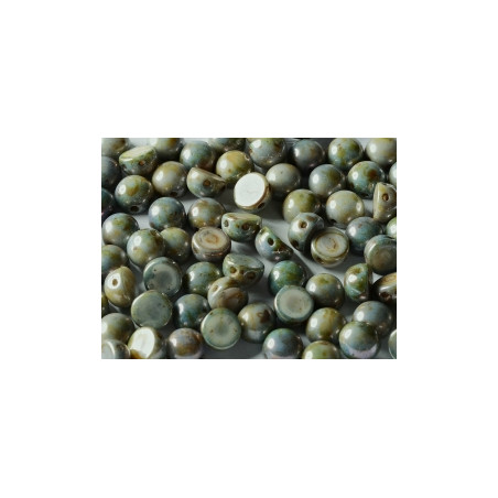 Perle Cabochon 2 trous Chalk White Blue Luster (x12) 