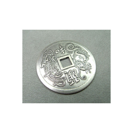 Perle intercalaire pièce chinoise 2 faces diam. 50mm - argenté (x1)