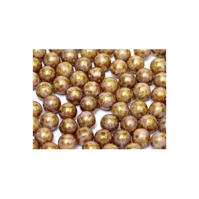 Perle en verre de Bohême 6mm Chalkwhite Lila Gold Luster (x25) 