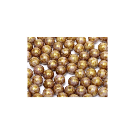 Perle en verre de Bohême 6mm Chalkwhite Lila Gold Luster (x25) 