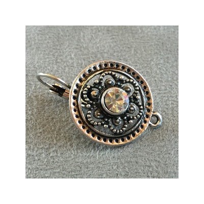 Boucle d'oreille Strass+ anneau Vieil Argent Rond 20mm (x2) Boucle d'oreille Strass+ anneau Vieil Argent Rond 20mm (x2)