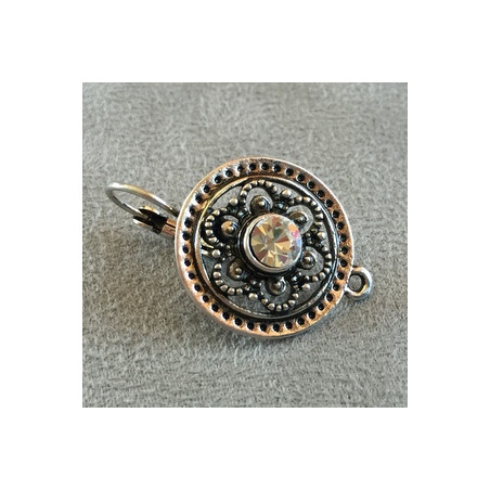 Boucle d'oreille Strass+ anneau Vieil Argent Rond 20mm (x2)