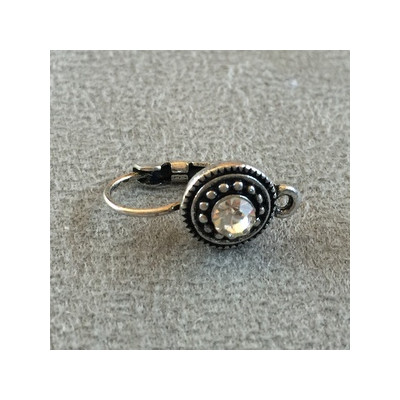 Boucle d'oreille Strass + anneau Vieil Argent Rond 10mm (x2) Boucle d'oreille Strass + anneau Vieil Argent Rond 10mm (x2)