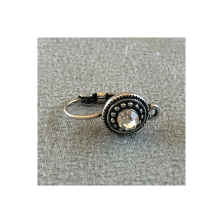 Boucle d'oreille Strass + anneau Vieil Argent Rond 10mm (x2)