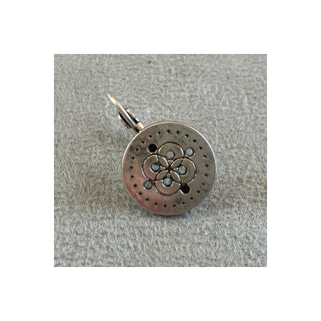 Boucle d'oreille + anneau Vieil Argent Rond 15mm (x2)