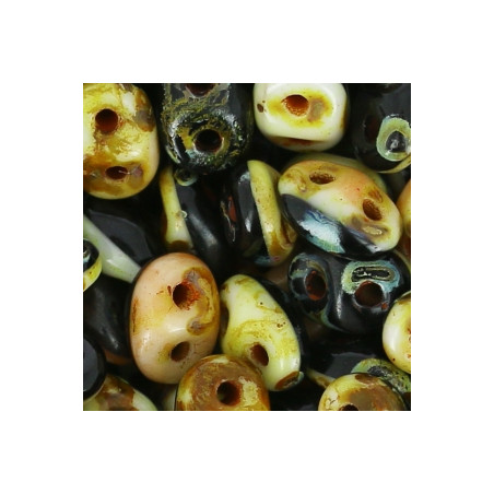 SuperDuo Duet® 2,5X5mm Black Opaque White Travertin (x10gr)