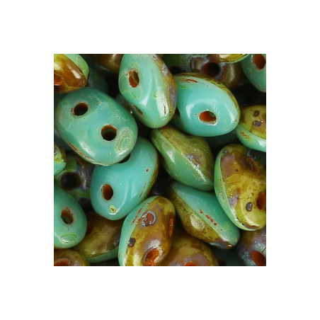 SuperDuo Duet® 2,5X5mm Green Turquoise Ivory Dk Travertin (x10gr)