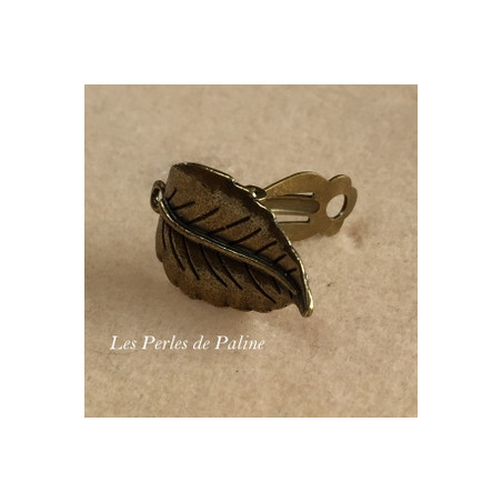 Boucle d'oreille Clip + anneau Bronze Feuille 30x28mm (x2) 