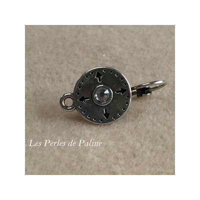 Boucle d'oreille Strass + anneau Vieil Argent Rond 13mm (x2) Boucle d'oreille Strass + anneau Vieil Argent Rond 13mm (x2)