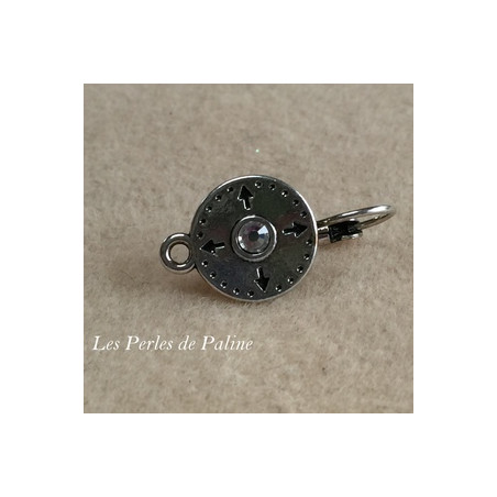 Boucle d'oreille Strass + anneau Vieil Argent Rond 13mm (x2)