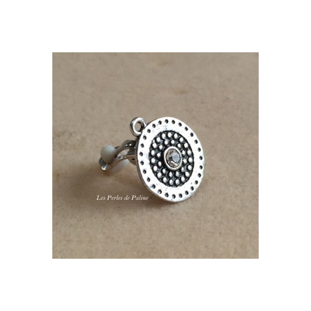 Boucle d'oreille Clip + anneau Vieil Argent Rond 20mm (x2) 