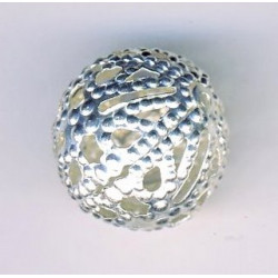 Perle métallisée boule creuse filigranée 18mm argenté (x1)