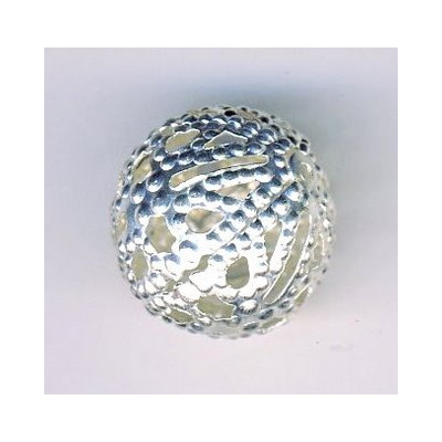 Perle métallisée boule creuse filigranée 18mm argenté (x1)
