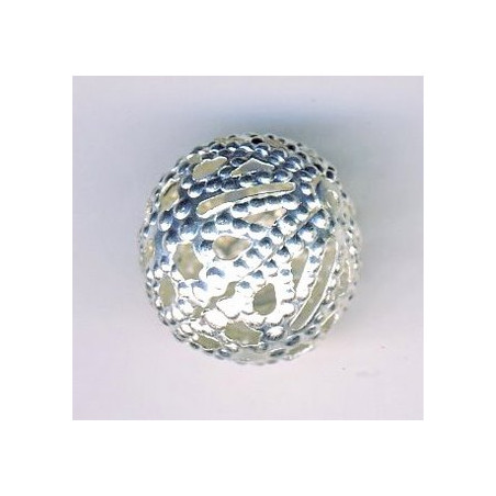Perle métallisée boule creuse filigranée 18mm argenté (x1)