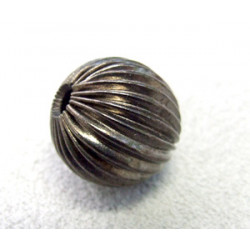 Perle métallisée boule striée 16mm gunmetal (x1)