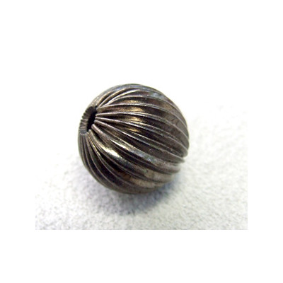 Perle métallisée boule striée 16mm gunmetal (x1)