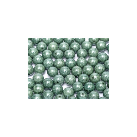 Perle en verre de Bohême 8mm Chalkwhite Teal Luster (x25)