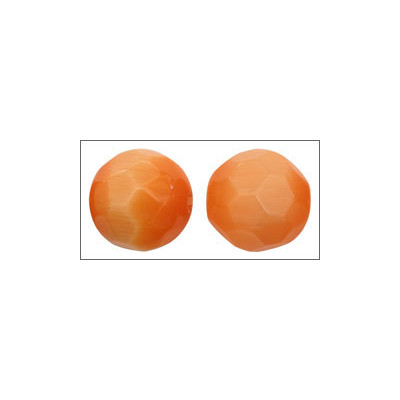 Ronde facettée ~ Oeil de chat ~ 12mm Orange  (x1)