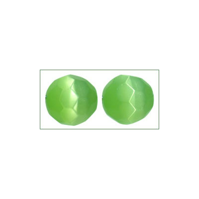Ronde facettée ~ Oeil de chat ~ 12mm Vert Pomme  (x1)