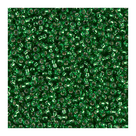 R11-0016 Rocailles 11/0 Green Lined Silver (x 10gr)  