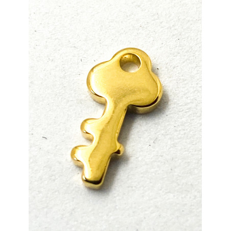 Breloque Clef Doré Acier inoxydable 14x8mm  (x1)