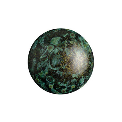 Cabochon Verre 14mm Metallic Mat Green Spotted (X1)