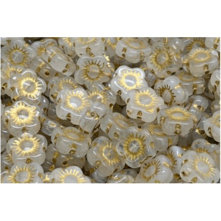 Fleur 10x11mm Blanc opal doré (x10)