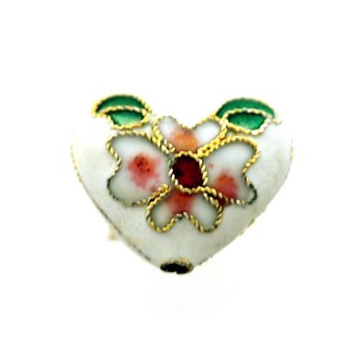 Perle Cloisonnée coeur 12x10mm Blanc (x1)