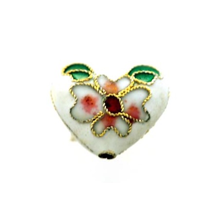 Perle Cloisonnée coeur 12x10mm Blanc (x1)