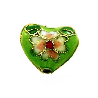 Perle Cloisonnée coeur 12x10mm Anis (x1)