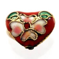 Perle Cloisonnée coeur 12x10mm Rouge (x1)