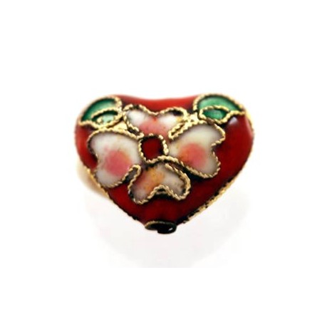 Perle Cloisonnée coeur 12x10mm Rouge (x1)