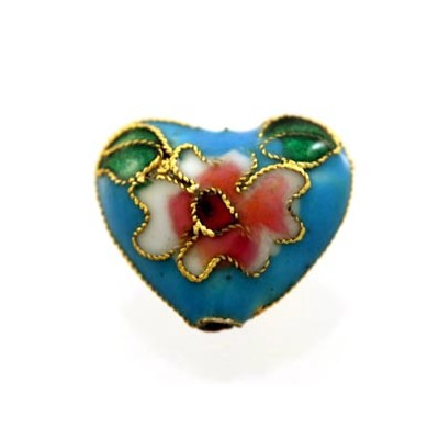 Perle Cloisonnée coeur 12x10mm Bleu Ciel (x1)