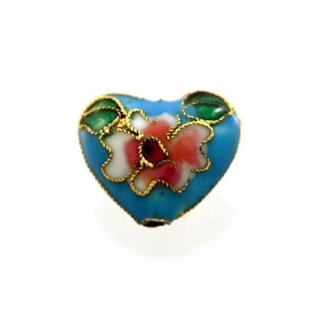Perle Cloisonnée coeur 12x10mm Bleu Ciel (x1)