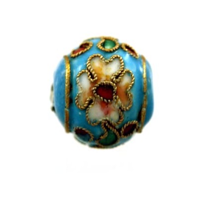 Perle Cloisonnée Ronde aplatie 12x10mm Turquoise (x1)