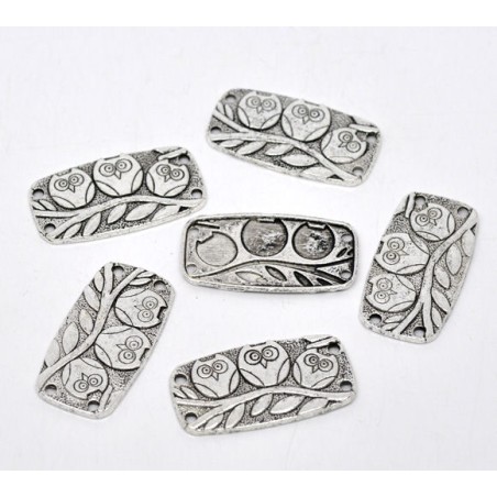 Connecteur rectangulaire hiboux argenté 38x20mm (x1)